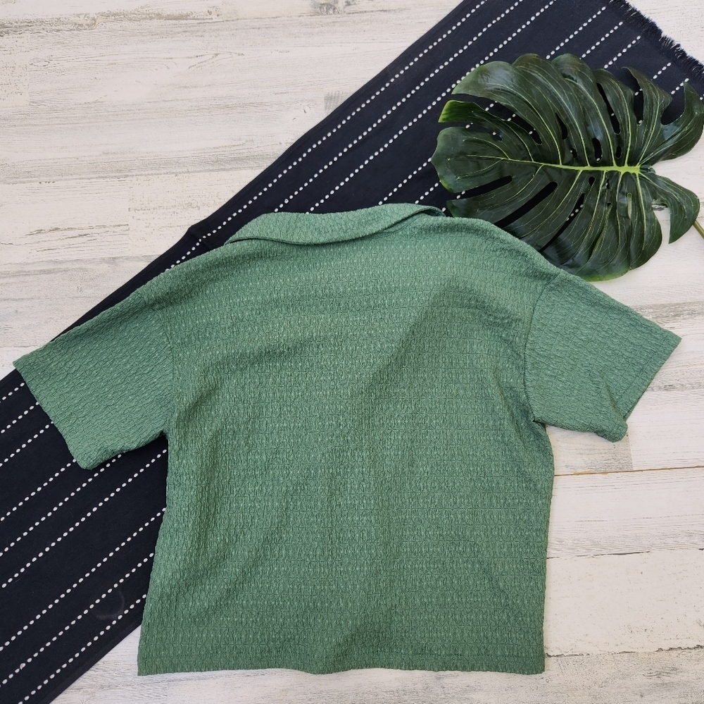 Madewell Crinkle Knit Button Front Short Sleeve Blouse Top Green Size XS - Picture 7 of 7